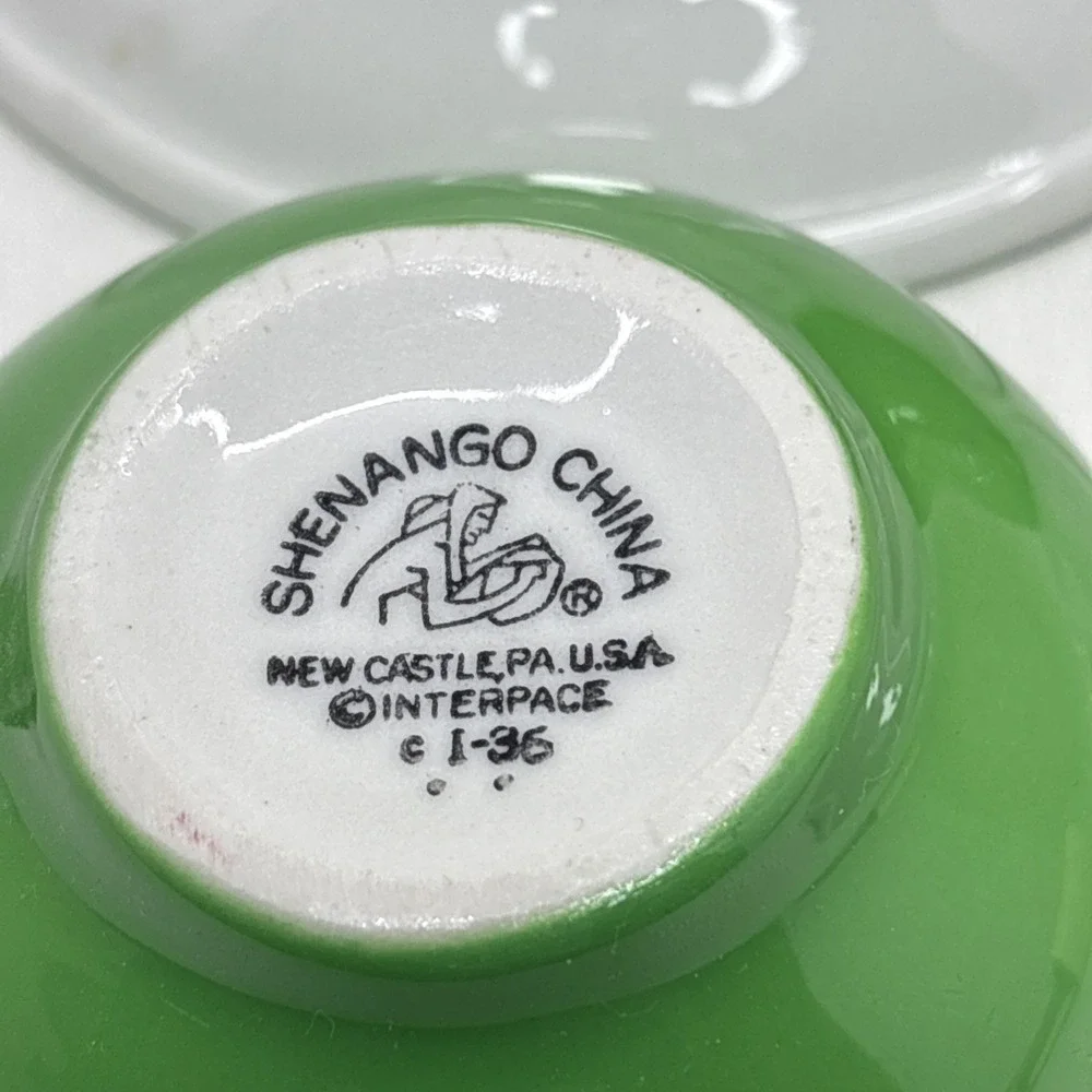 Vtg Shenango Green Greenbriar Hotel Coffee Cups Saucer Dorothy Draper Design 50s